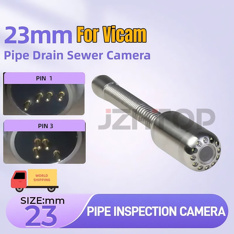 Pipe Drain Sewer Camera 23mm 12 LED Lights Inspection Camera Head Replace For Vicam Pipeline Video Endoscope
