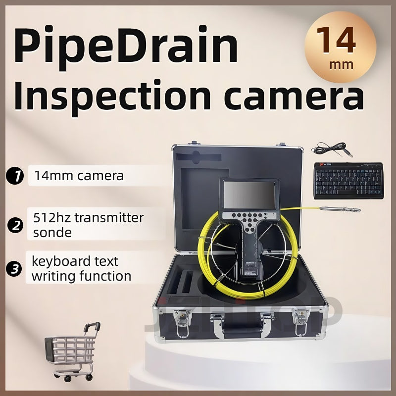 14mm Pipe Video Inspection Camera 512hz Sonde Transmitter Drain Sewer Borescope Endoscope Handheld 7'LCD Meter Counter Keyboard
