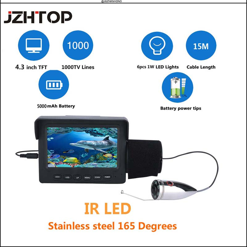Underwater Fishing Camera Fish Finder Video Camera 1000tvl HD 4.3'TFT Monitor 5000mah Battery 15m 30m Soft Cable DVR Recording
