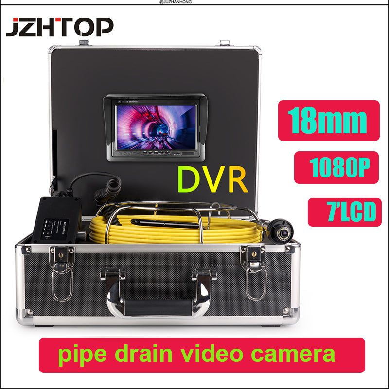 18mm Pipe Video Endoscope 1080P Drain Sewer Duct Inspection Camera Pipeline Borescope 7'LCD 4500mah Battery DVR Fiberglass Cable