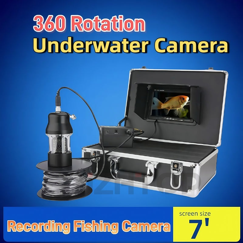 360 Rotation Underwater Video Camera 7'LCD Monitor DVR Recording 5mm Soft Cable 38LEDs Fishing Waterproof Temperature Depth Display