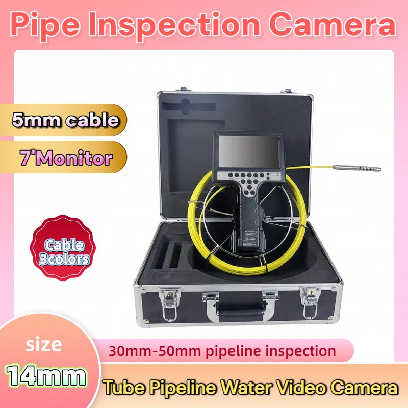 14mm Video Pipe Inspection Camera Drain Sewer Detection Borescope Endoscope System Kit Handheld 7'LCD DVR For Closestool 512hz Sonde Meter Counter option