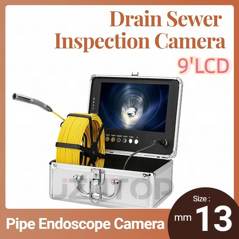 13mm Pipe Inspection Camera 720P 9'Monitor Sewer Video Record Waterproof Camera Endoscope Borescope Mini DVR
