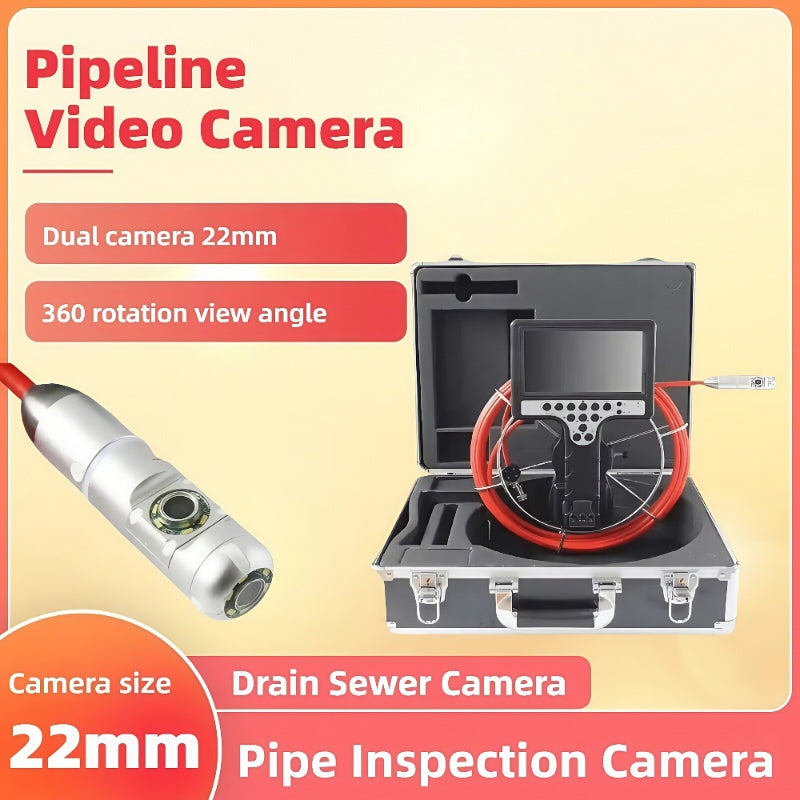 22mm Dual Camera Lens Pipe Inspection Camera System Drain Sewer Video Endoscope Borescope 7mm Hard Cable 360 Rotation