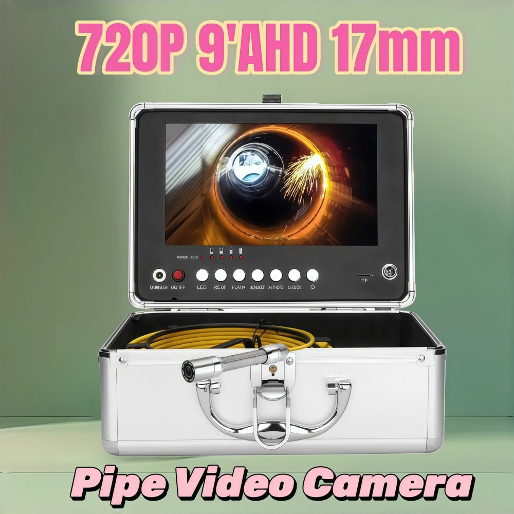 9" AHD DVR 16GB Sewer Pipe Inspection Camera 17MM Drain Industrial Endoscope 20M