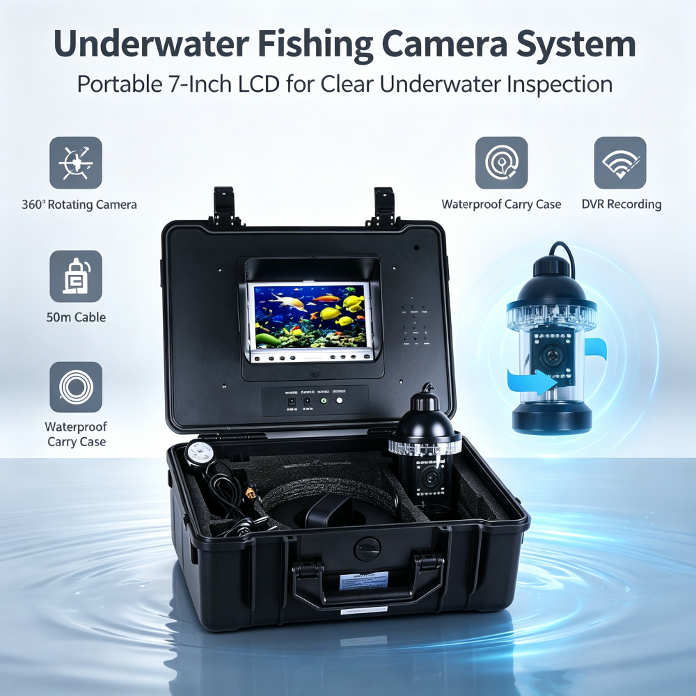 Underwater Video Fishing Camera 7' Monitor DVR Recording Fishing Inspection Camera Fish Finder Waterproof Night Vision