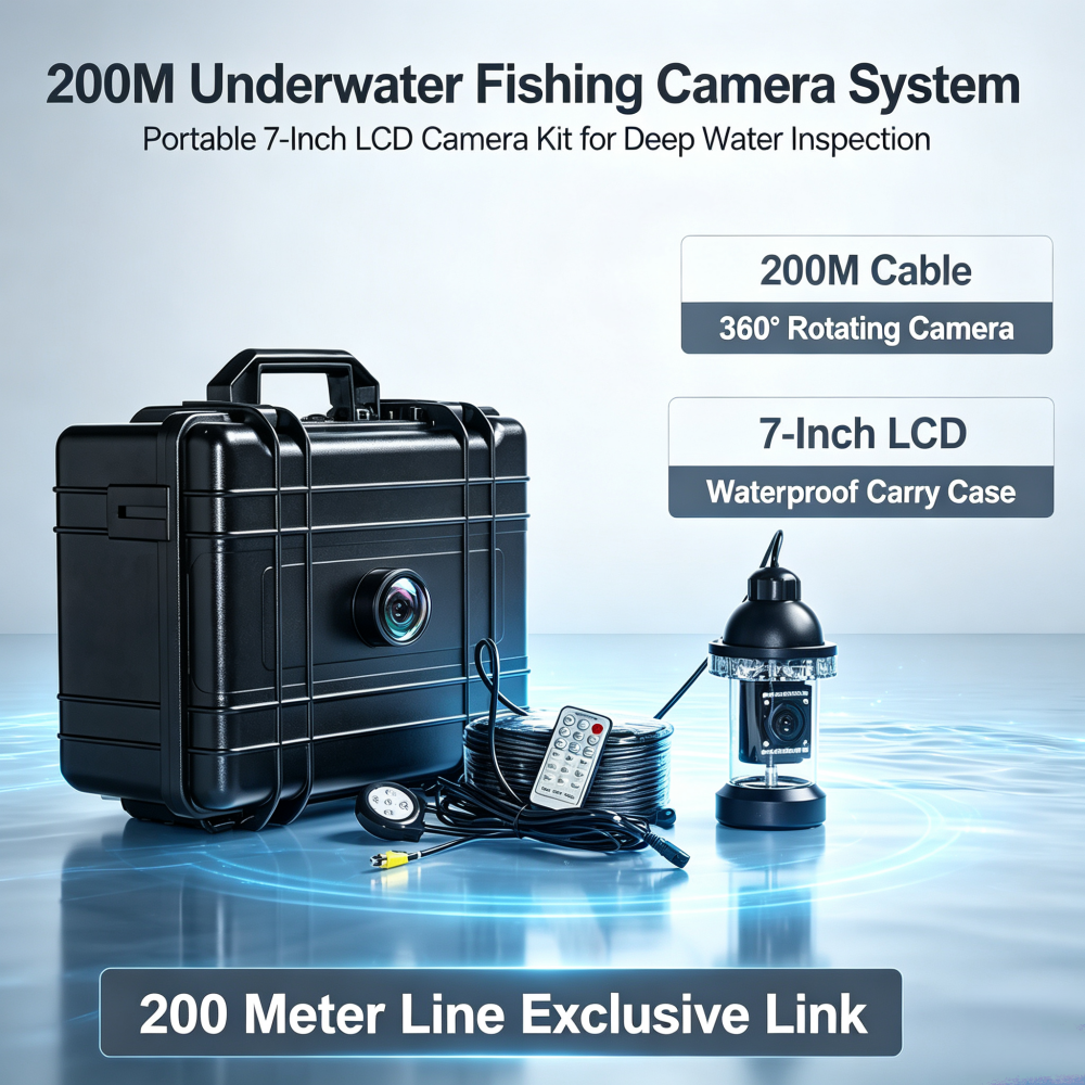 200m cable underwater fishing video inspection camera fishing camera fish finder  360 rotation waterproof camera