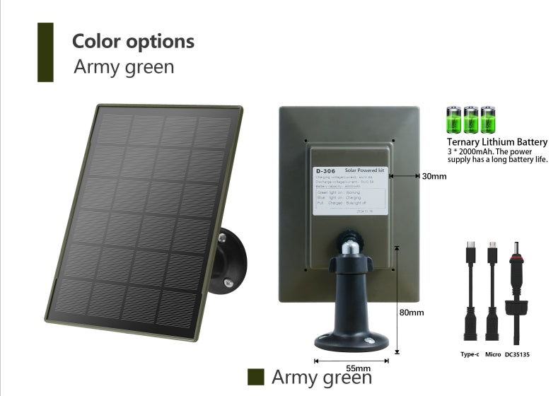 Solar Powered Kit 3W 5V 6000mah Battery Solar Panel For Hunting Camera Wildlife Monitoring Bird Feeder Power Supply