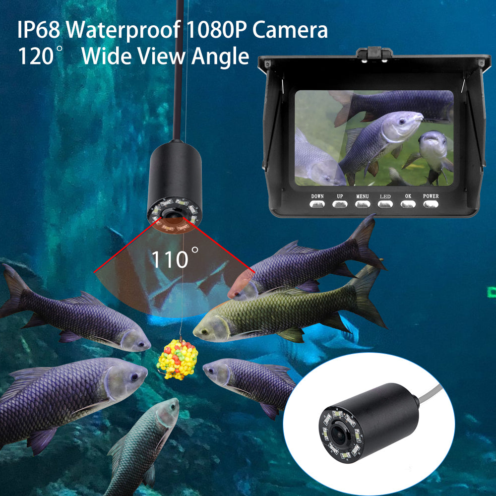 5'HD 1080P Fish Finder Underwater Fishing Camera DVR 5000mah Battery 20xzoom 4 IR LEDS 4 White LEDs