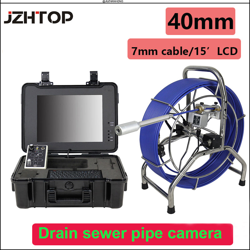 40mm 42LEDS Pipe Inspection Camera System 15inch LCD Hard Cable Blue 7mm 60meter DVR Meter Counter 512hz Transmitter