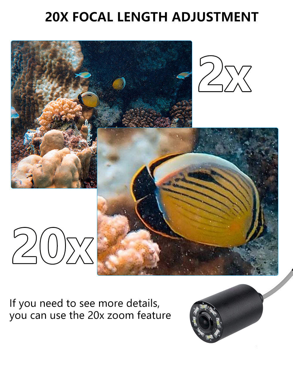 5'HD 1080P Fish Finder Underwater Fishing Camera DVR 5000mah Battery 20xzoom 4 IR LEDS 4 White LEDs