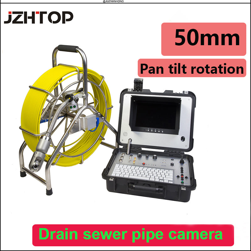 50mm Pan Tilt HD Pipe Camera System 360 Rotation 10'IPS LCD Keyboard 720P Video Waterproof Drain Sewer Snake Camera 60meter 7mm Cable