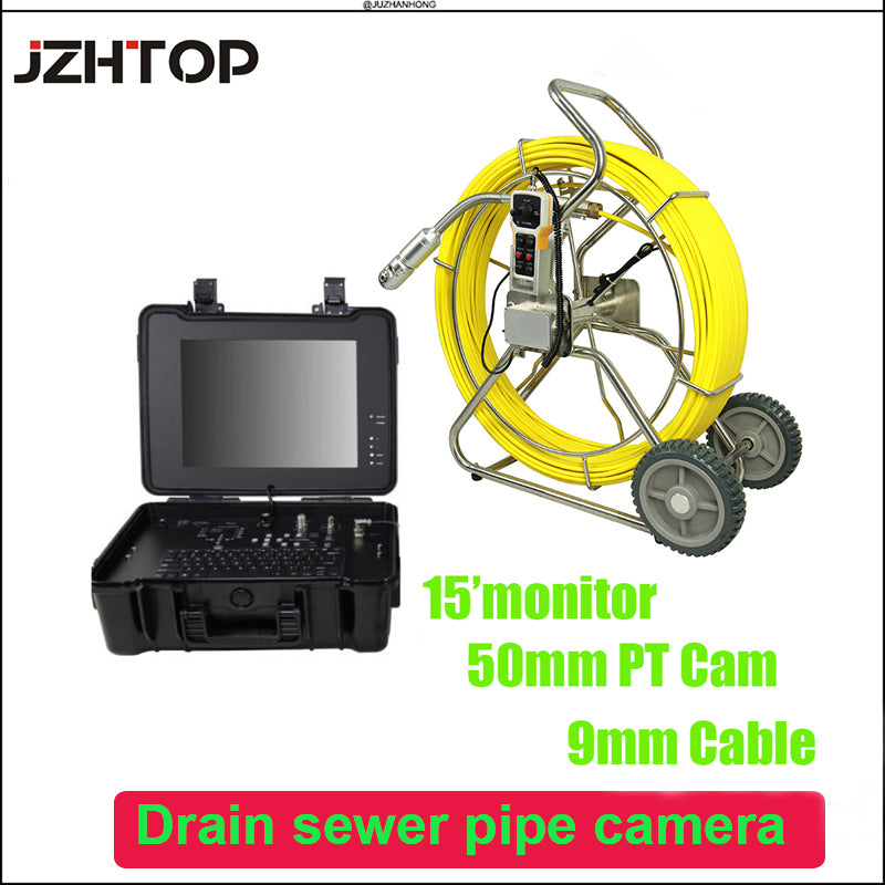 50mm Pan Tilt Rotate Pipe Drain Sewer Duct Video Inspection Camera System DVR Meter Counter 9inch LCD 9mm 60m Cable