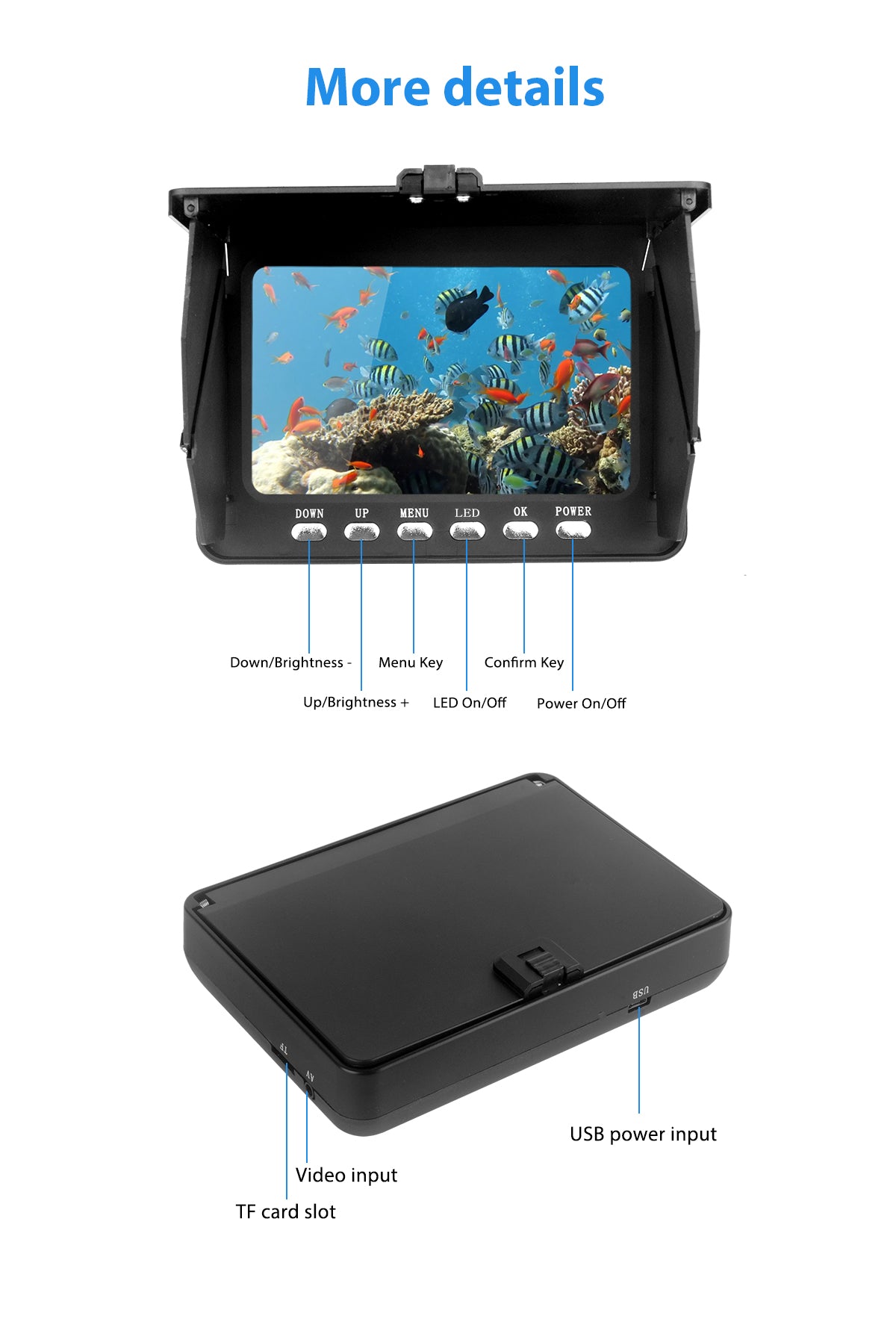 5'HD 1080P Fish Finder Underwater Fishing Camera DVR 5000mah Battery 20xzoom 4 IR LEDS 4 White LEDs