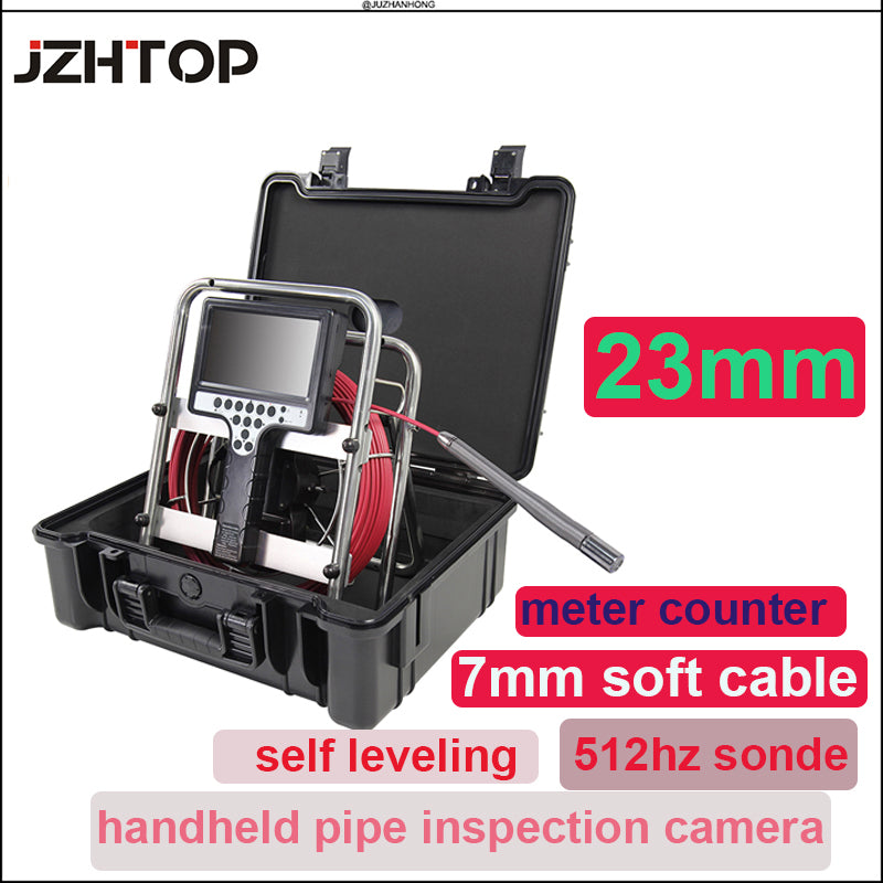 7mm Soft Red Cable Long Spring Self Leveling 23mm 512hz Sonde Pipe Sewer Drain Inspection Camera Endoscope Borescope Meter Counter 7'LCD Monitor
