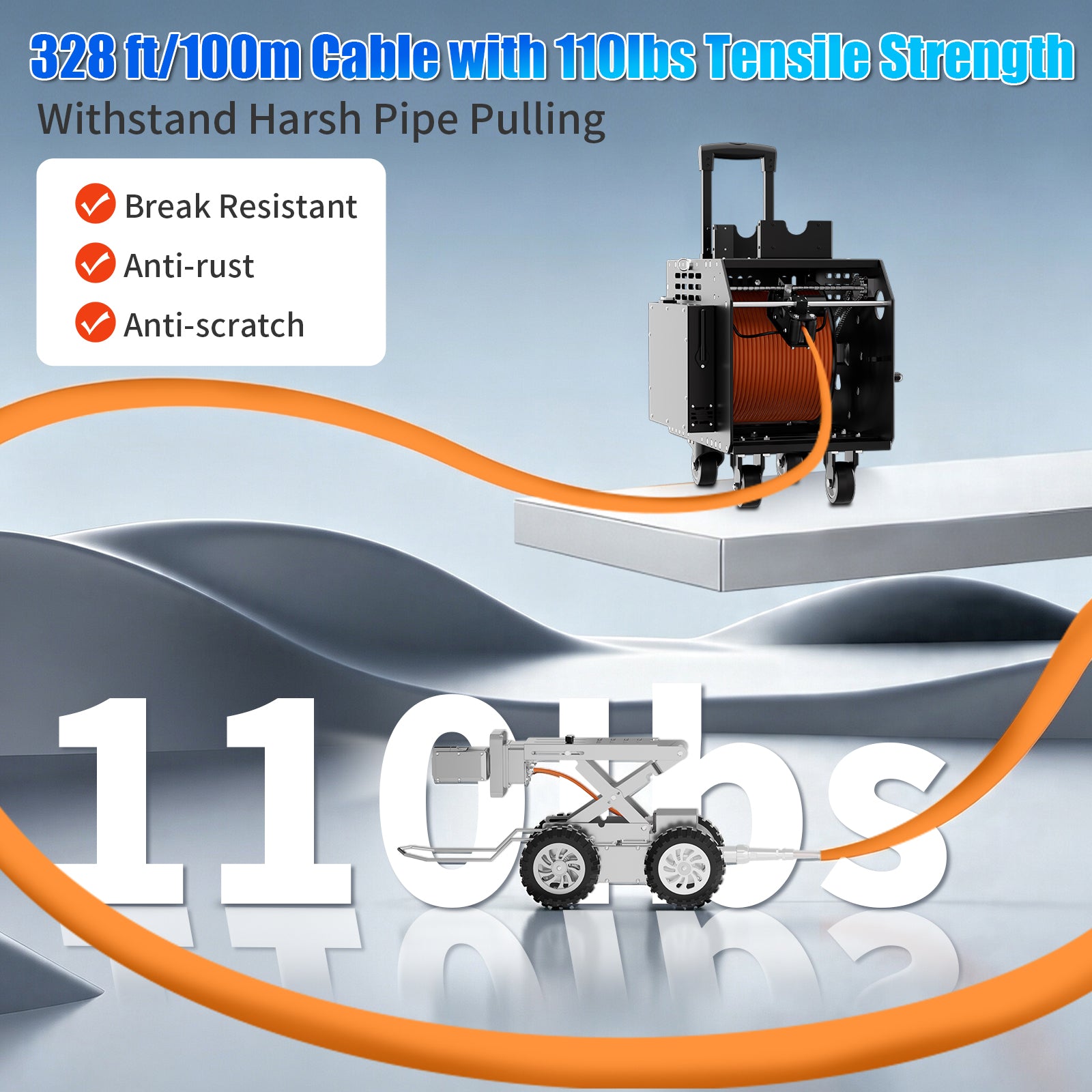 328Feet 100m Cable Drain Sewer Pipe Inspection Robot Dual 2MP Camera 4WD 10.4'tablet PC 360 Rotation Video Camera
