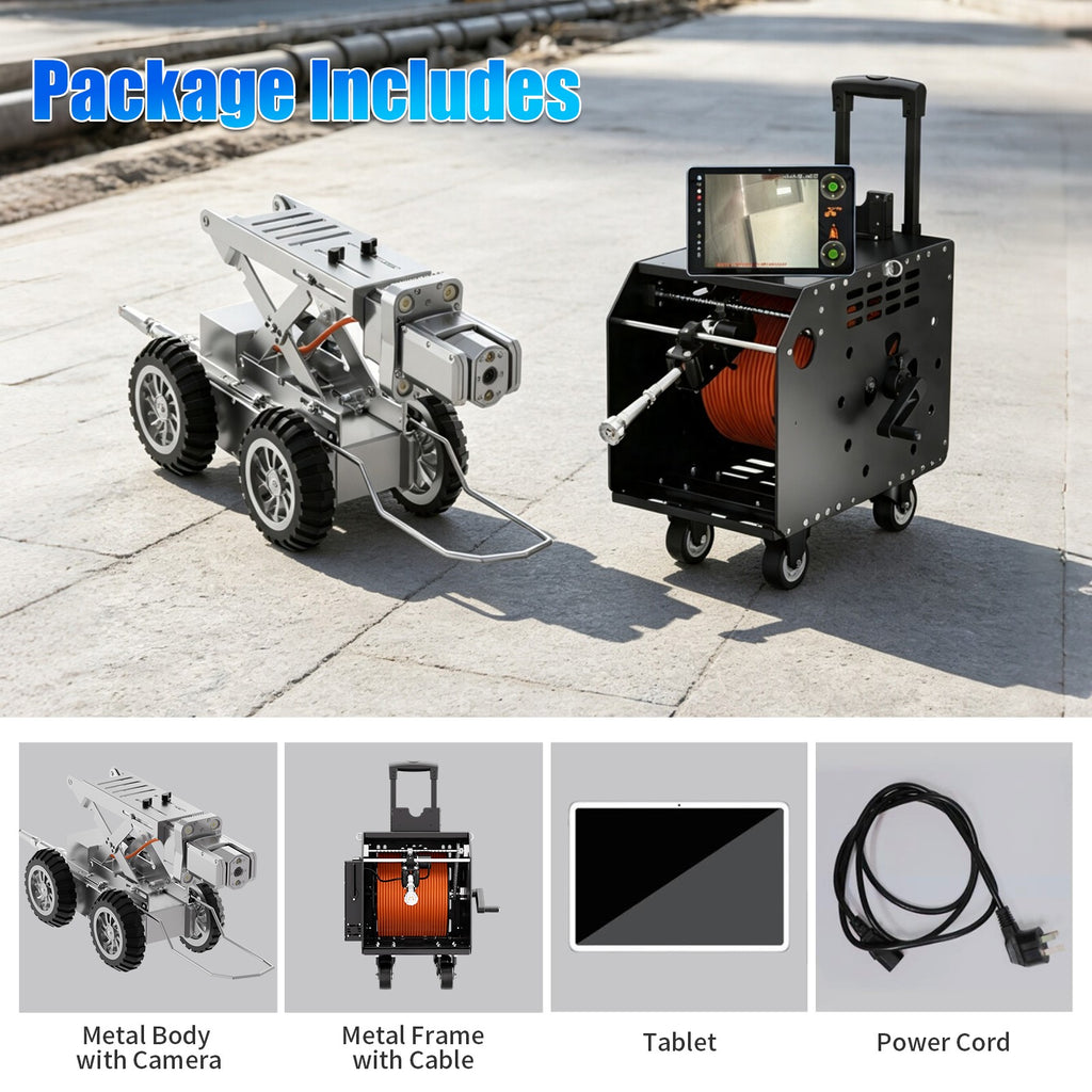 328Feet 100m Cable Drain Sewer Pipe Inspection Robot Dual 2MP Camera 4WD 10.4'tablet PC 360 Rotation Video Camera