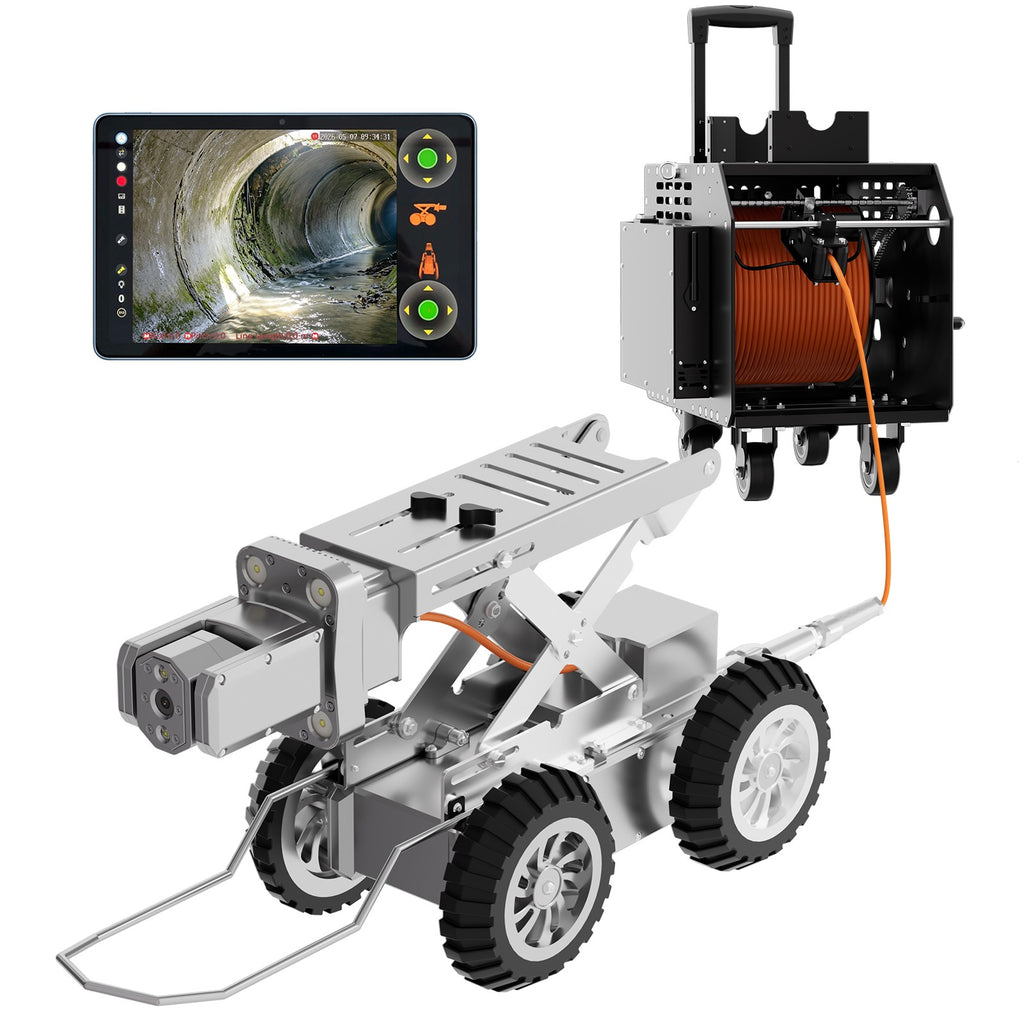 328Feet 100m Cable Drain Sewer Pipe Inspection Robot Dual 2MP Camera 4WD 10.4'tablet PC 360 Rotation Video Camera