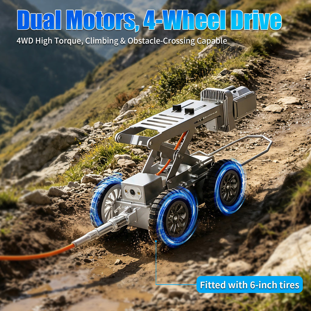 328Feet 100m Cable Drain Sewer Pipe Inspection Robot Dual 2MP Camera 4WD 10.4'tablet PC 360 Rotation Video Camera