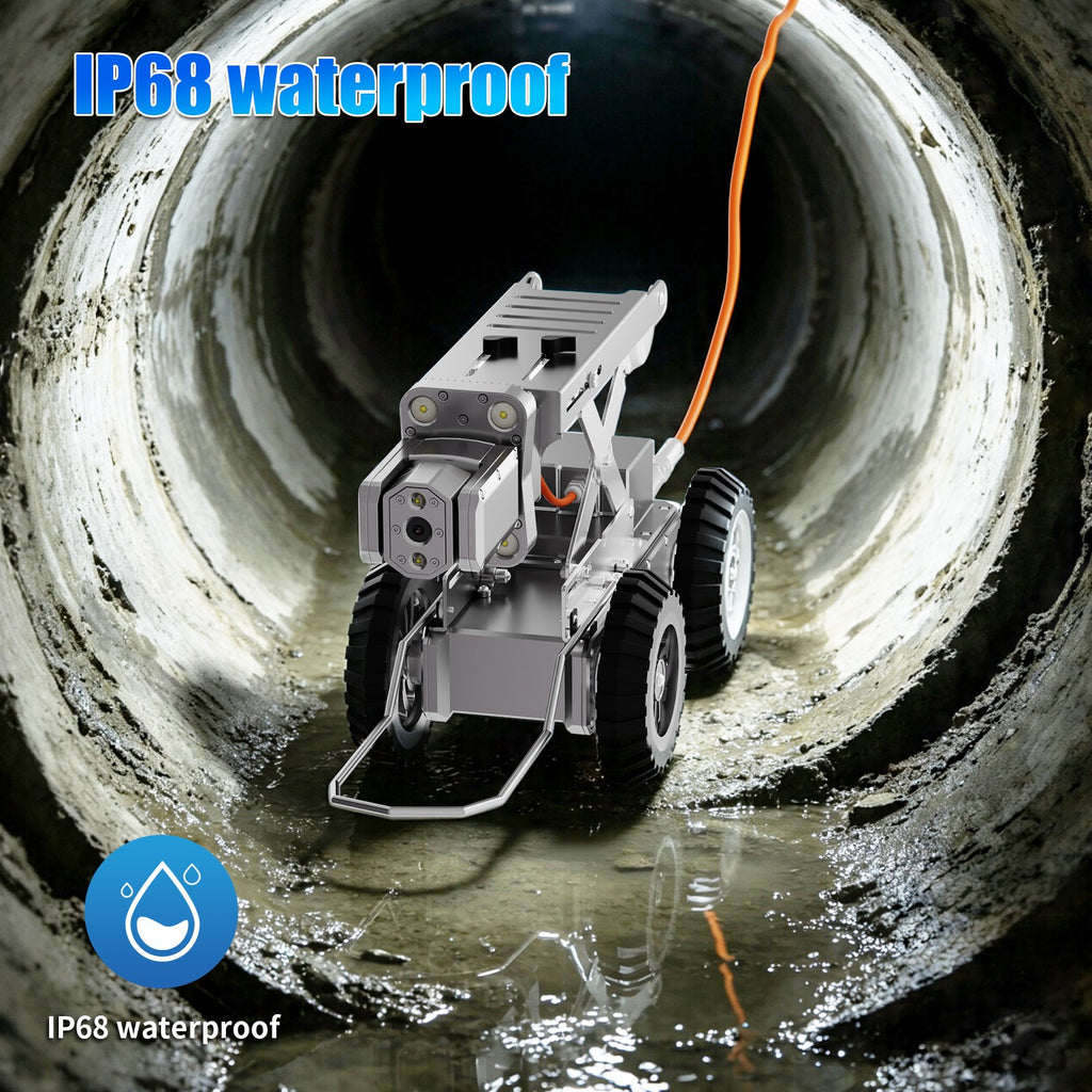 328Feet 100m Cable Drain Sewer Pipe Inspection Robot Dual 2MP Camera 4WD 10.4'tablet PC 360 Rotation Video Camera