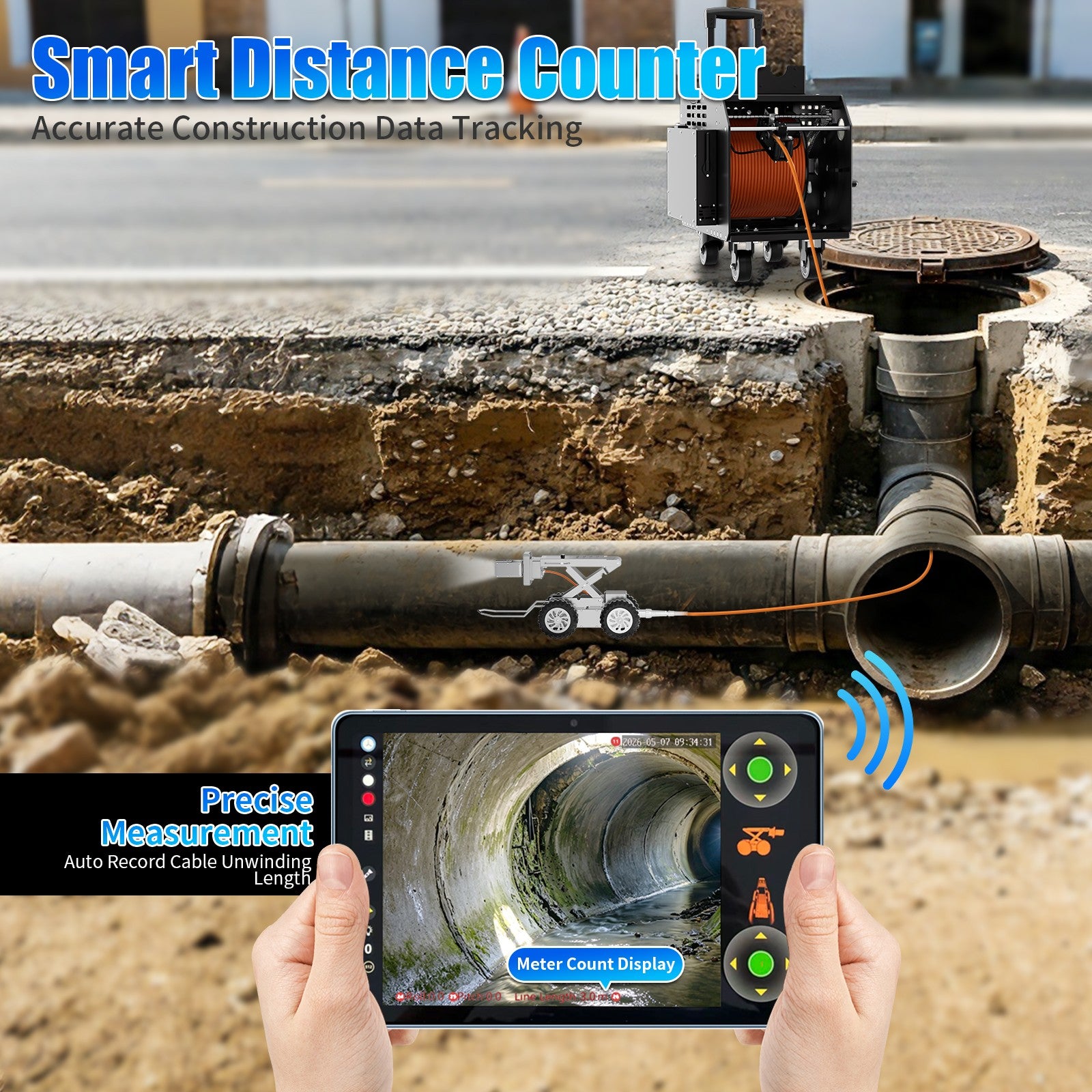 328Feet 100m Cable Drain Sewer Pipe Inspection Robot Dual 2MP Camera 4WD 10.4'tablet PC 360 Rotation Video Camera