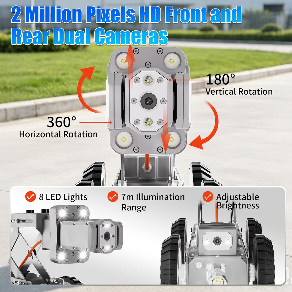 328Feet 100m Cable Drain Sewer Pipe Inspection Robot Dual 2MP Camera 4WD 10.4'tablet PC 360 Rotation Video Camera