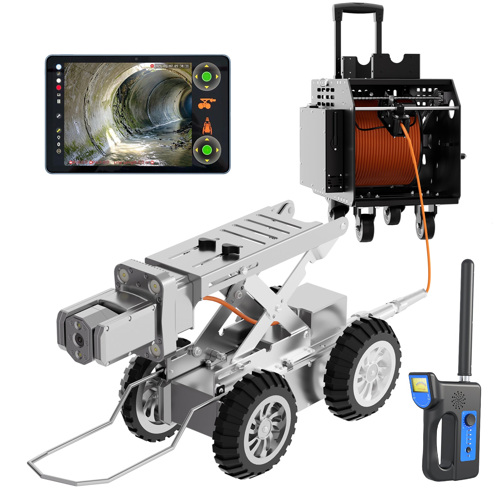 328Feet 100m Cable Drain Sewer Pipe Inspection Robot Dual 2MP Camera 4WD 10.4'tablet PC 360 Rotation Video Camera