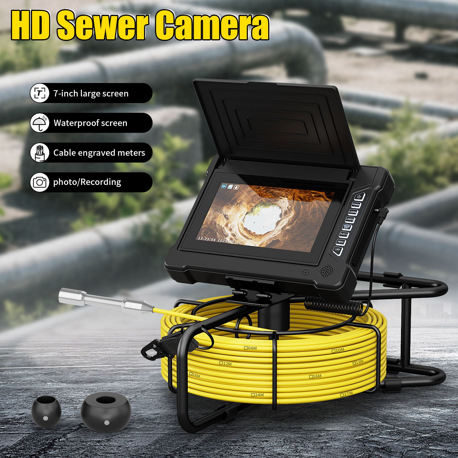 17mm 23mm Pipe Inspection Camera System Pipeline Drain Sewer Endoscope Borescope with Monitor