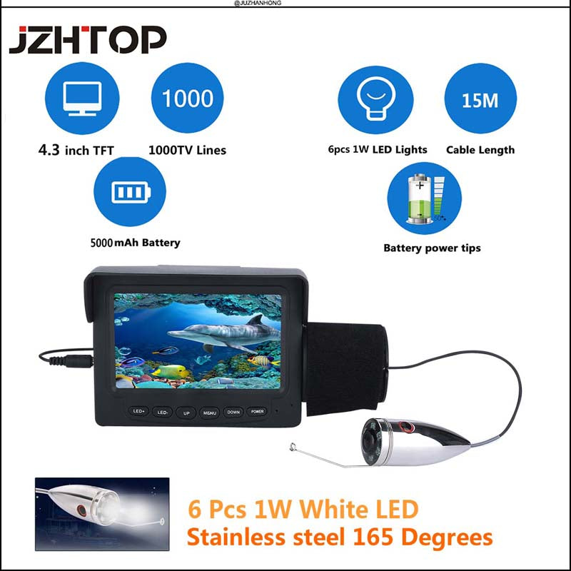 Underwater Fishing Camera Fish Finder Video Camera 1000tvl HD 4.3'TFT Monitor 5000mah Battery 15m 30m Soft Cable DVR Recording