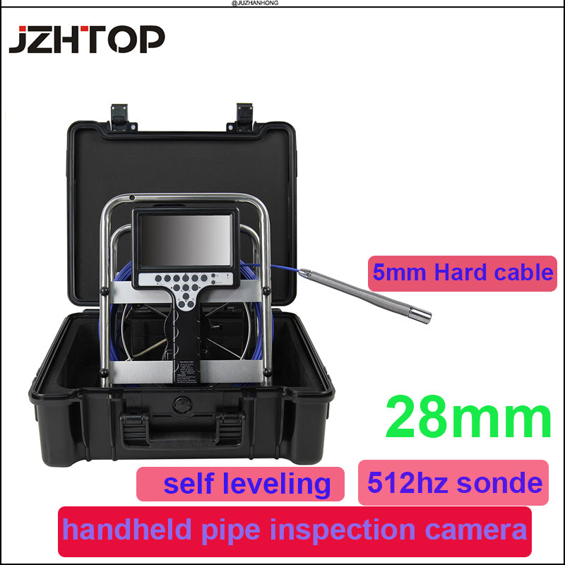 28mm Pipe Drain Sewer Inspection Camera Long Spring Self Leveling Snake Endoscope Meter Counter 7'LCD Borescope