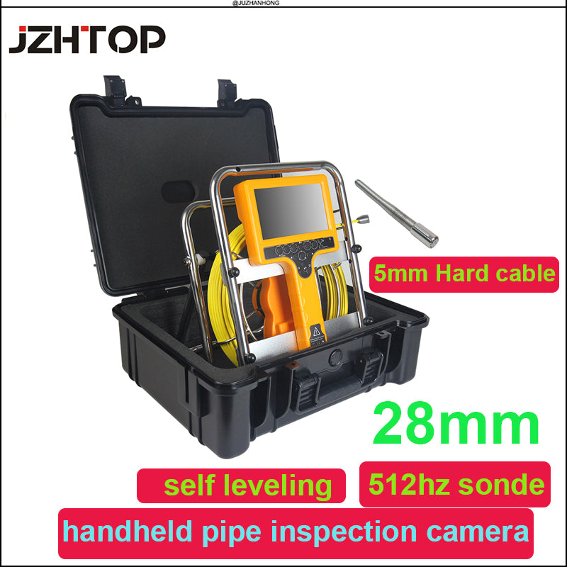 28mm Pipe Drain Sewer Inspection Camera Long Spring Self Leveling Snake Endoscope Meter Counter 7'LCD Borescope