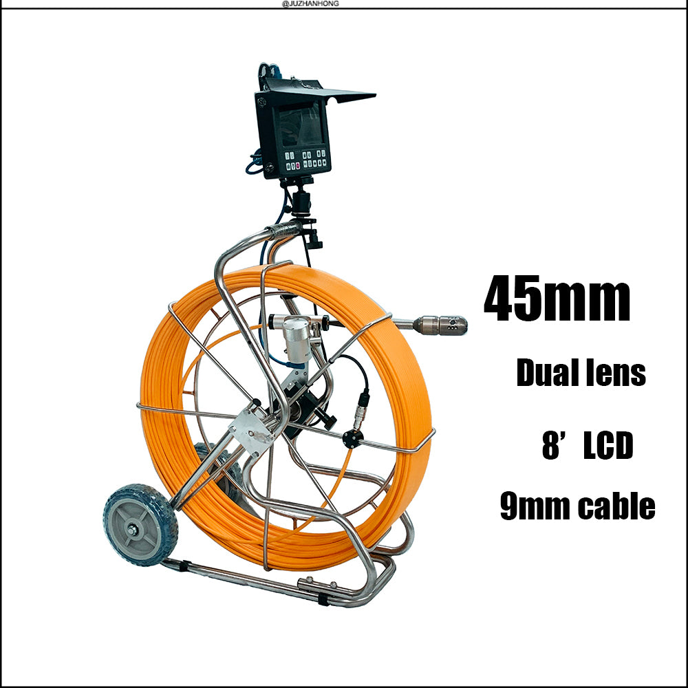 45mm Pan Tilt Rotate Dual Camera Lens Pipe Drain Sewer Inspection Camera System 8'LCD Video Endoscope Borescope 9mm Cable
