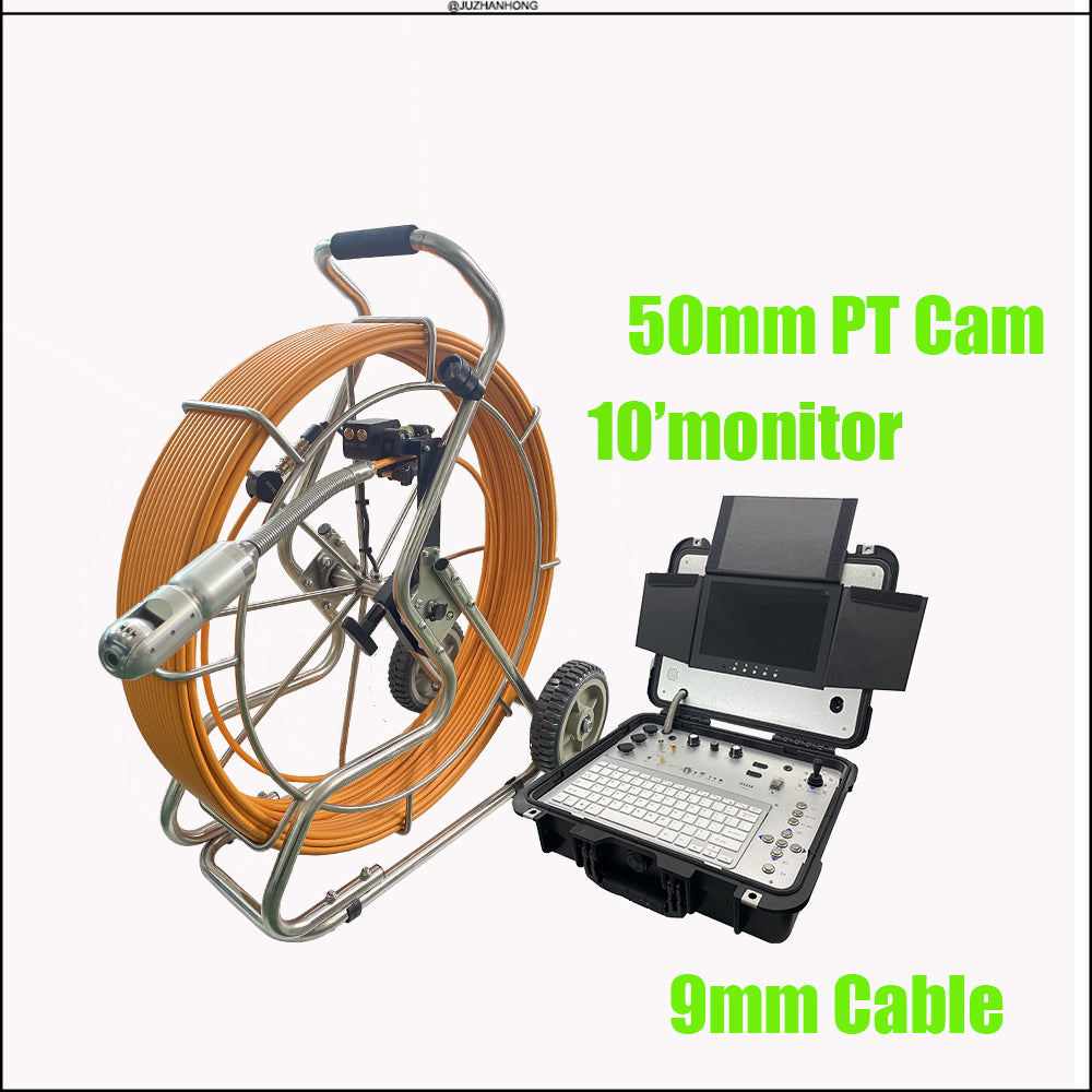 AHD 50mm Pan Tilt Rotate Pipe Inspection Camera System 360 View Drain Video Endoscope Borescope 10inch Monitor Meter Counter DVR