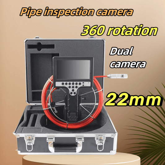 22mm Dual Camera Lens Pipe Inspection Camera System Drain Sewer Video Endoscope Borescope 7mm Hard Cable 360 Rotation