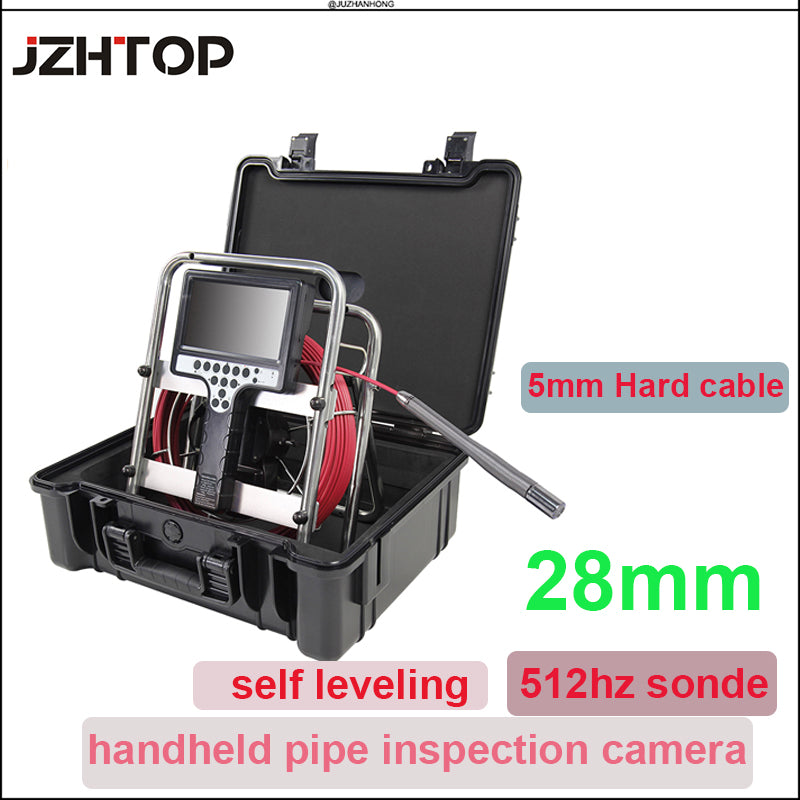 28mm Pipe Drain Sewer Inspection Camera Long Spring Self Leveling Snake Endoscope Meter Counter 7'LCD Borescope