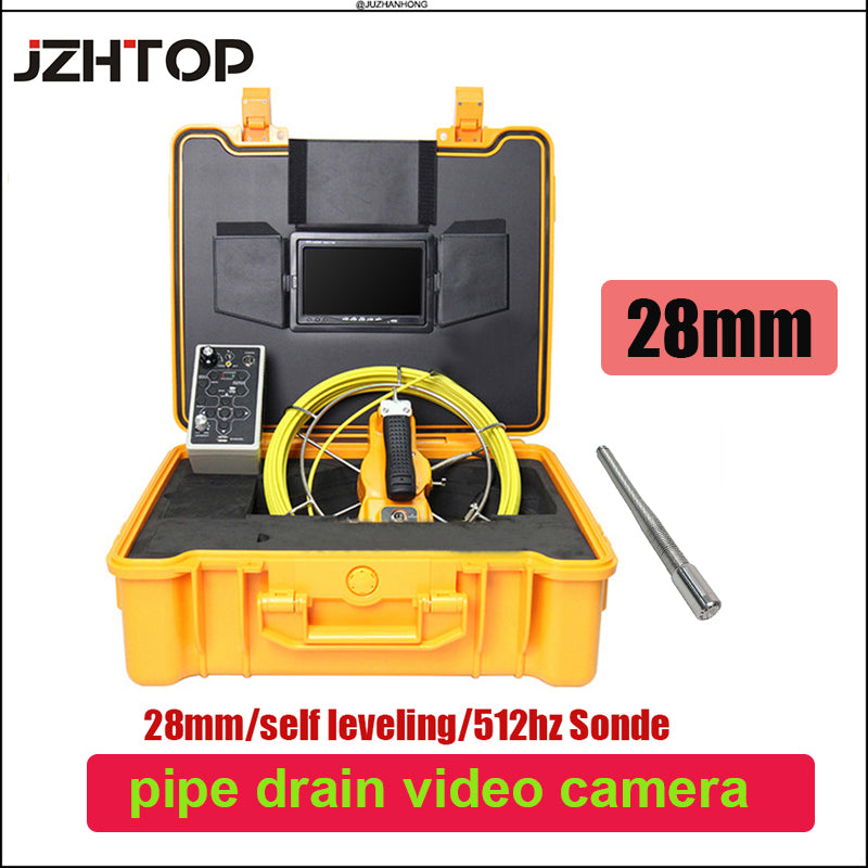 28mm pipe locating video inspection camera system keyboard input meter counter long spring self leveling balance DVR 7'LCD ABS Case