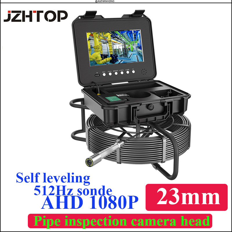 AHD 1080P 23mm Pipe Inspection Camera System Drain Sewer Endoscope Video Borescope 512hz Sonde Self Leveling 10.1'LCD 7mm Cable