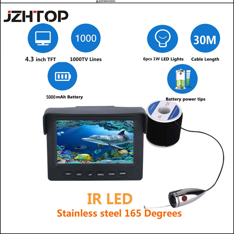 Underwater Fishing Camera Fish Finder Video Camera 1000tvl HD 4.3'TFT Monitor 5000mah Battery 15m 30m Soft Cable DVR Recording