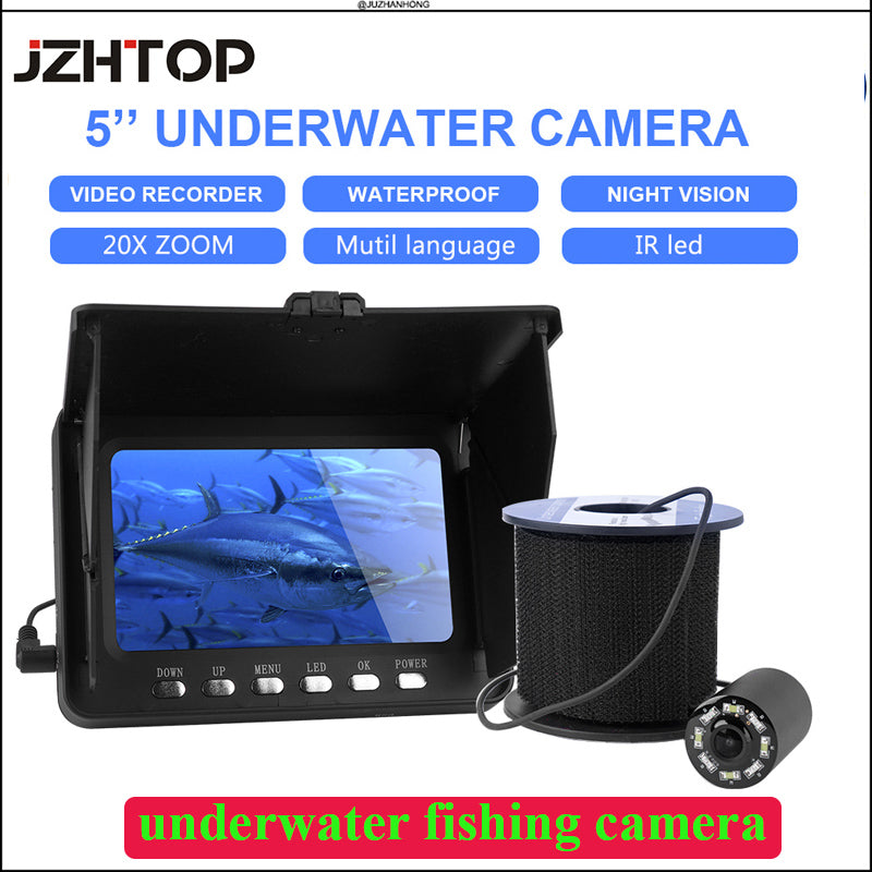 5'HD 1080P Fish Finder Underwater Fishing Camera DVR 5000mah Battery 20xzoom 4 IR LEDS 4 White LEDs