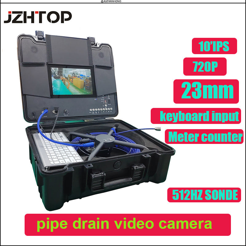 23mm Pipe Video Endoscope Self Leveling Drain Sewer Inspection Snake Camera 10'IPS Keyboard Meter Counter 8800mah Battery