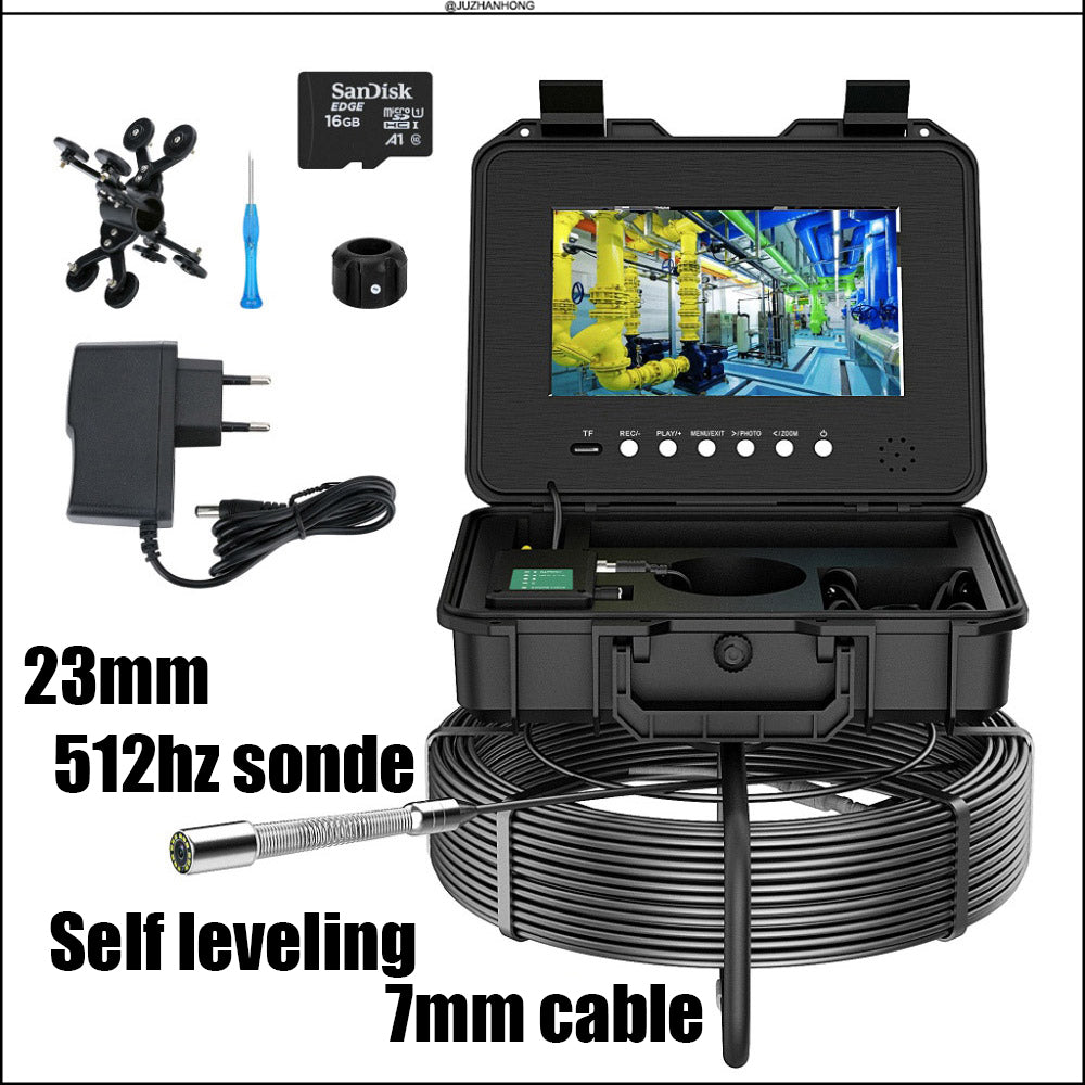 AHD 1080P 23mm Pipe Inspection Camera System Drain Sewer Endoscope Video Borescope 512hz Sonde Self Leveling 10.1'LCD 7mm Cable