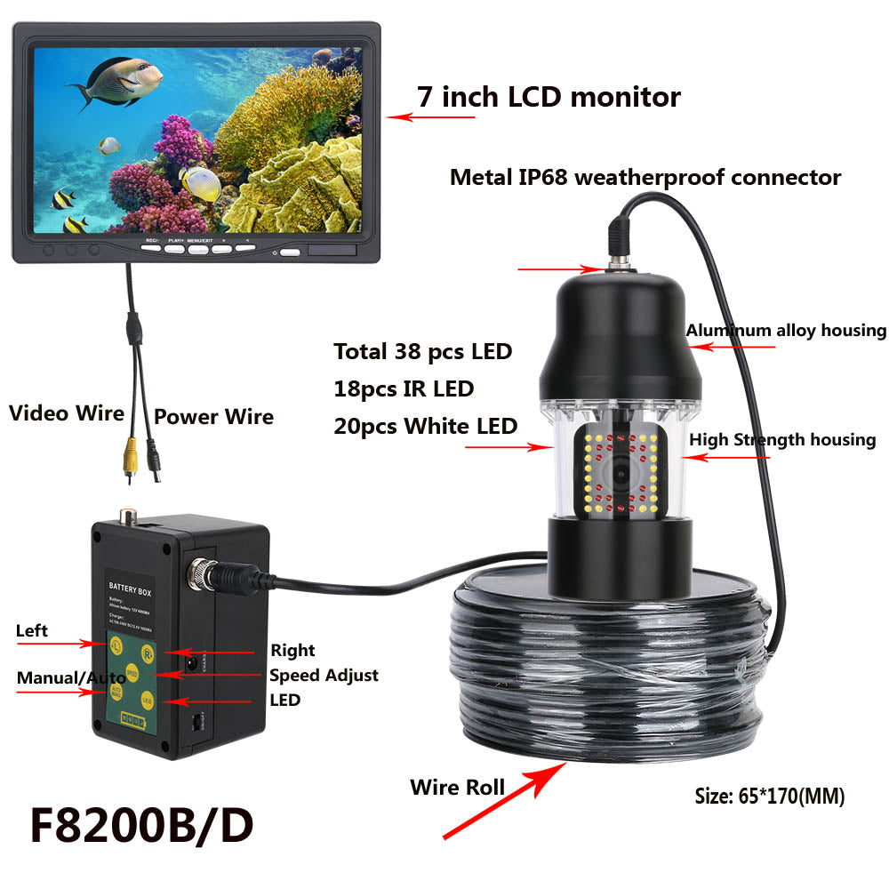 Underwater Fishing Video Camera Fish Finder Waterproof IP68 38 LEDs DVR Recorder 7'LCD Screen Black Silver CCD Camera 4500mah